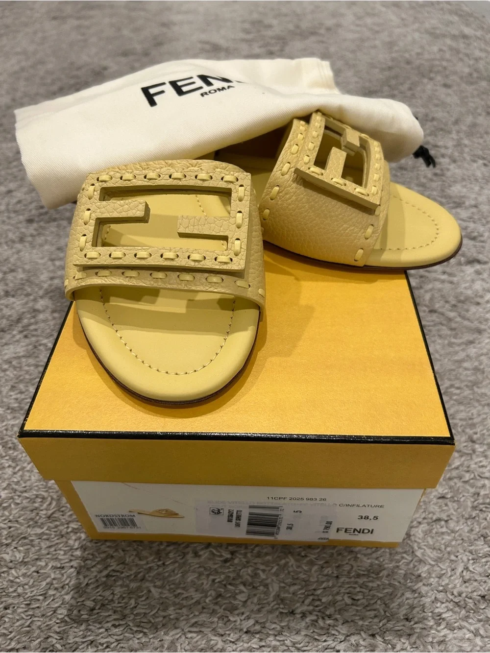Fendi Yellow Leather Baguette Slide with Cutout Logo